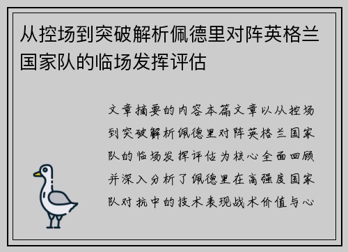 从控场到突破解析佩德里对阵英格兰国家队的临场发挥评估