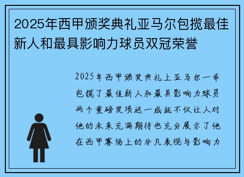 2025年西甲颁奖典礼亚马尔包揽最佳新人和最具影响力球员双冠荣誉 2025年西甲颁奖典礼亚马尔包揽最佳新人和最具影响力球员双冠荣誉